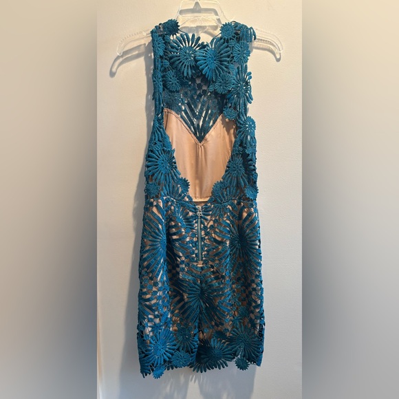 Free People x Saylor Presley mini party dress in aqua teal - Picture 5 of 10